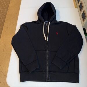 Polo Ralph Lauren Black Full Zip Hoodie Size L Fleece/Thermal hood